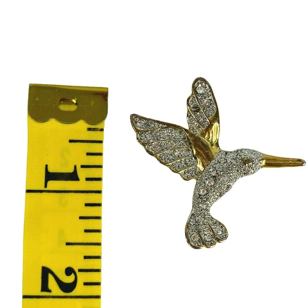 Hummingbird Bird Rhinestone Gold Tone‎ Brooch Pin